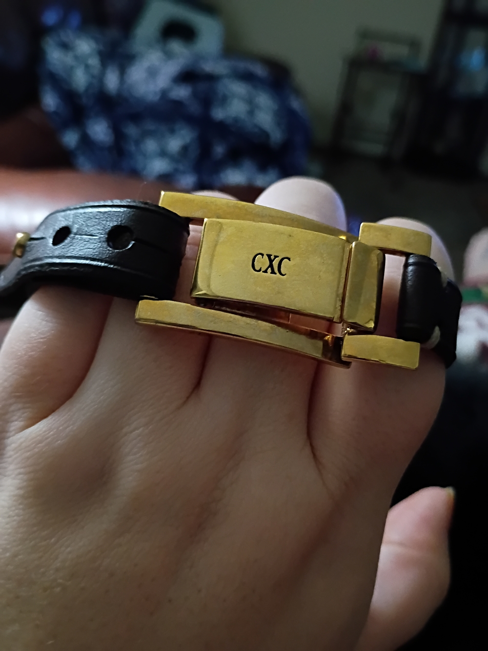 Gold-Tone Buckle Brown Leather CXC Bracelet